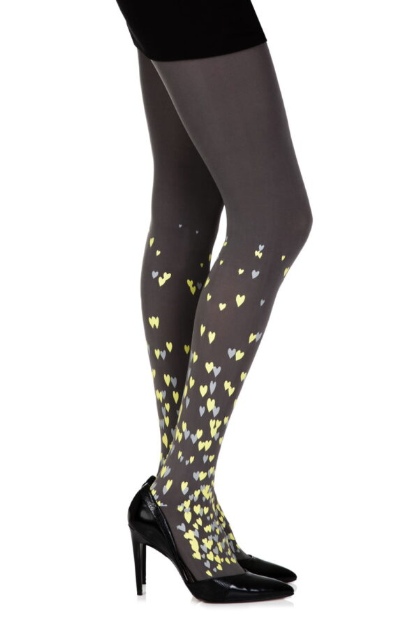 Zohara "Queen Of Hearts" Grey Print Tights - Image 2