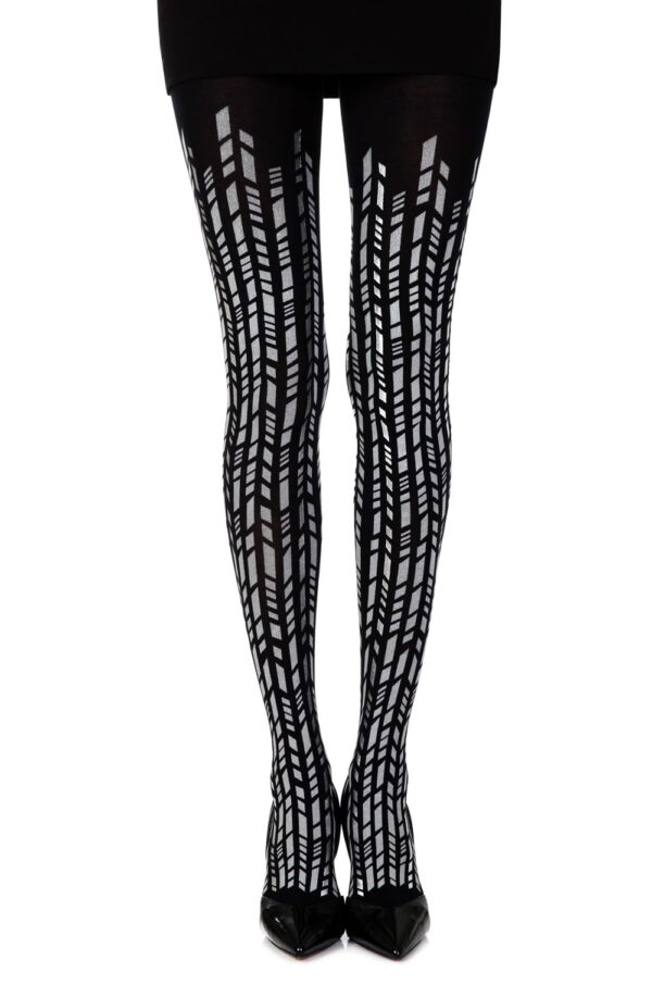 Zohara "Cross It" Black/Silver Print Tights - Image 3