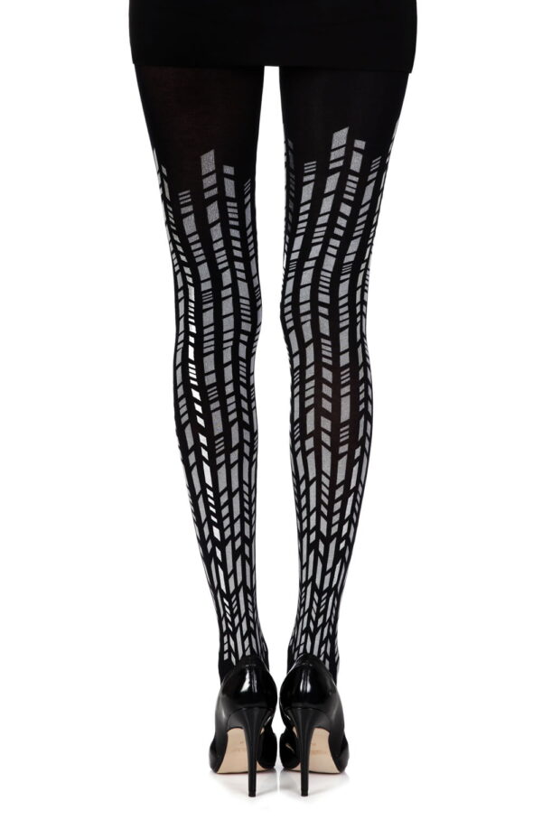 Zohara "Cross It" Black/Silver Print Tights - Image 2