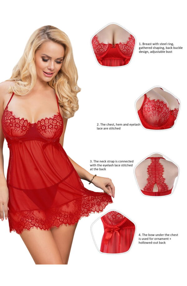 YesX YX952 Red Babydoll Set - Image 7