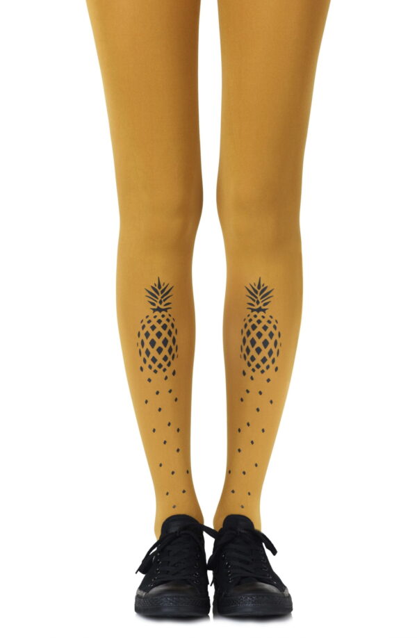 Zohara "If You Like Piña Coladas" Mustard Print Tights - Image 2