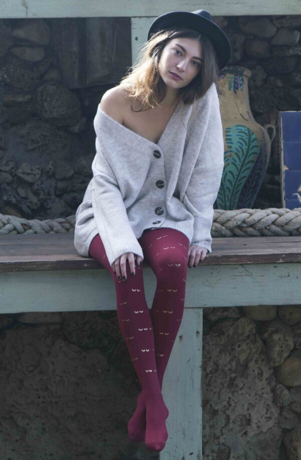 Zohara "Daydreaming" Burgundy Print Tights - Image 2