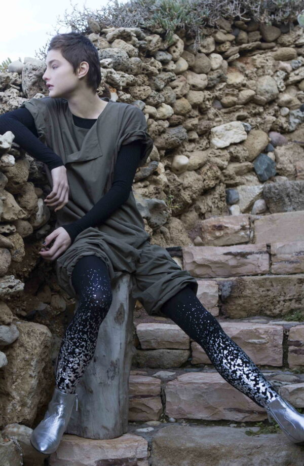 Zohara "Paint It Black" Grey Silver Print Tights - Image 2